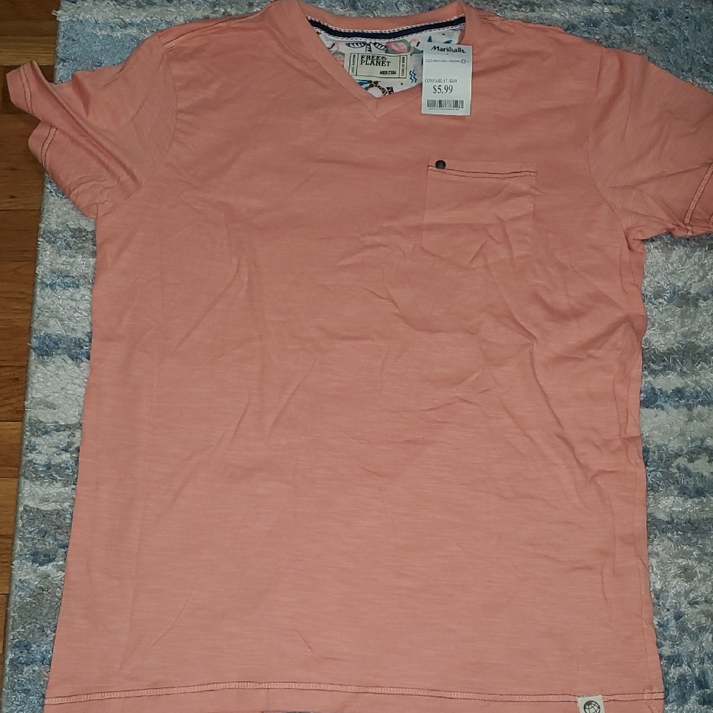 Free Planet Men's Peach V-Neck T-Shirt